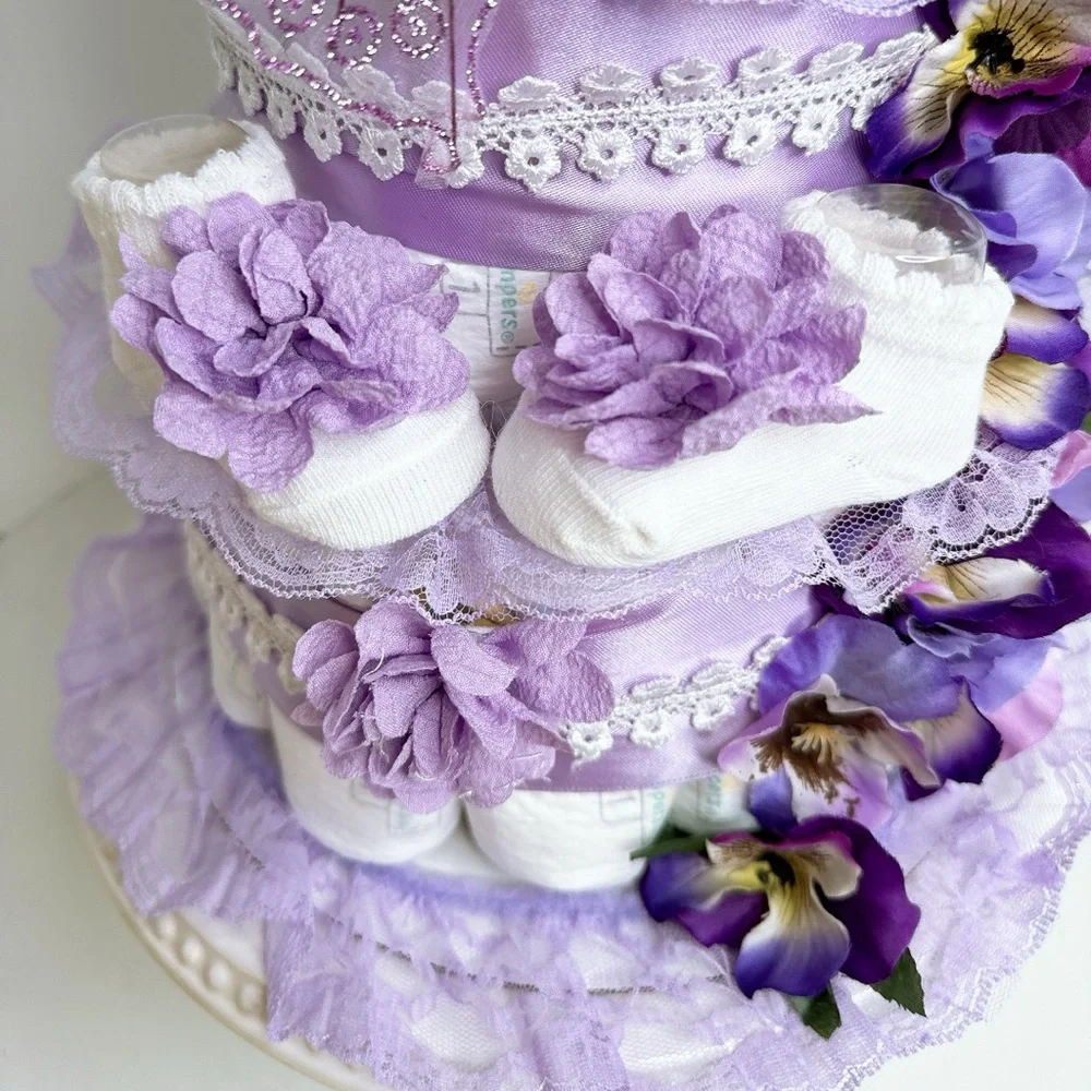 Flowers Diaper Cake, Baby Girl Shower Gift